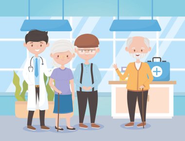 Doktor ve grup yaşlılar, doktorlar ve yaşlılar.