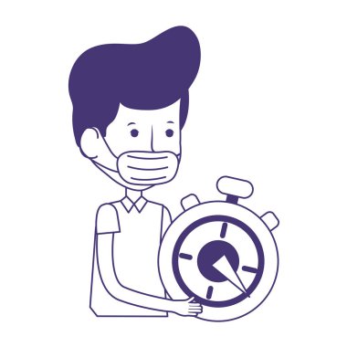 Maskeli adam ve kronometre online alışveriş covid 19 line tarzı