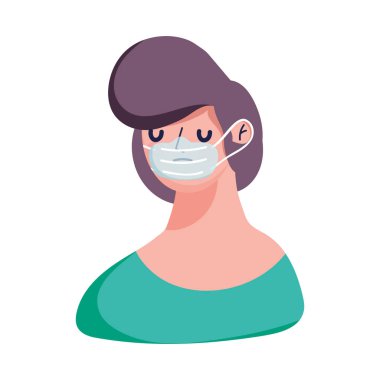 Genç adam karakteri karikatür tıbbi maske covid 19 koruma ikonu