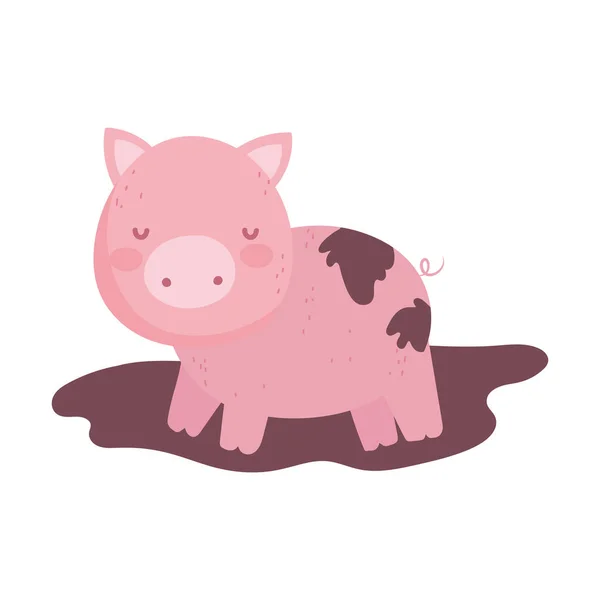 Pig in the mud farm animal isolated icon on white background — Stock Vector