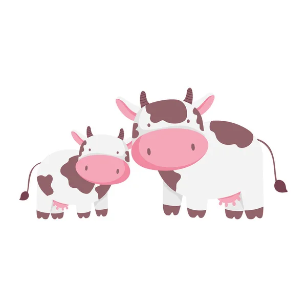 Krávy dobytek dobytek farma zvíře kreslené izolované ikony na bílém pozadí — Stockový vektor