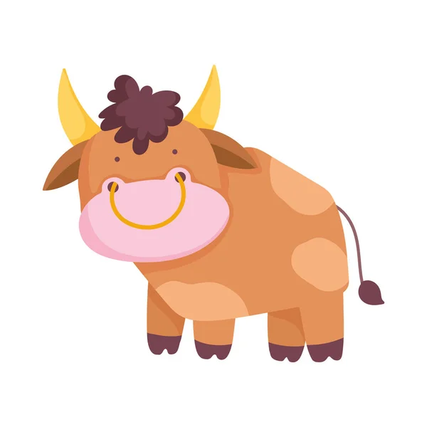 Animal de granja de dibujos animados toro aislado icono sobre fondo blanco — Vector de stock