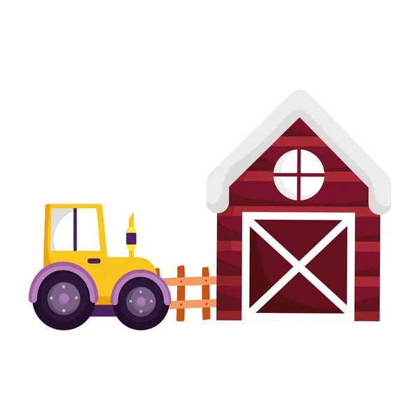 Farma kreslený stodola a traktor truck karikatura — Stockový vektor
