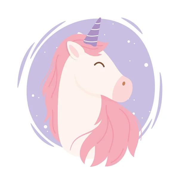 Unicorn rambut merah muda kartun fantasi magis hewan lucu - Stok Vektor