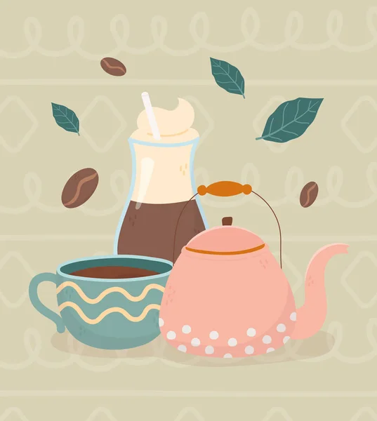 Кофе время, кофе мокко чайник и чашку свежего напитка — стоковый вектор