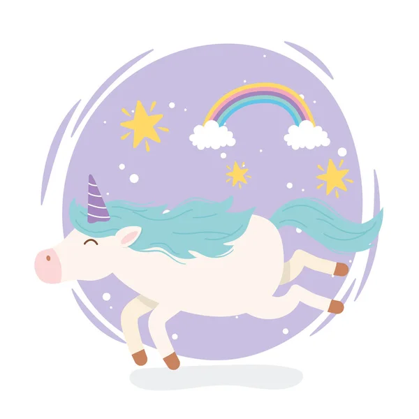 Unicorn rainbow stars magical fantasy cartoon cute animal - Stok Vektor