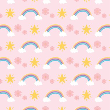 Gökkuşağı çiçekleri yıldızlar dekorasyon sihirli fantezi çizgi film şirin arka plan