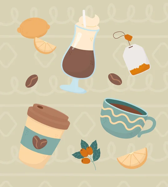 Café, café moka tasse à emporter citron thé boisson fraîche — Image vectorielle