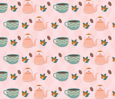 Kahve zamanı, kahve fincanı çaydanlık fasulye, yiyecek içecek arka planı.