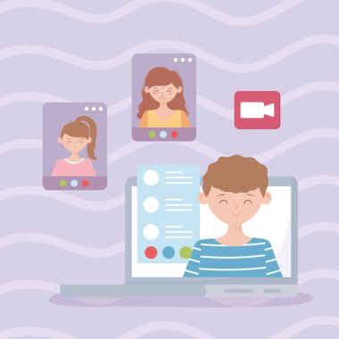 Çevrimiçi toplantı, grup üyeleri sanal sohbet üzerine çalışıyor