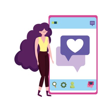 İnsanlar ve akıllı telefon, akıllı telefon kullanan genç kadın aşk mesajları atan.