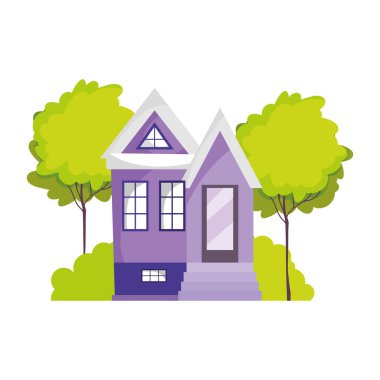 Ev yapısı bahçe ağacı botanik sahne tasarımı karikatürü