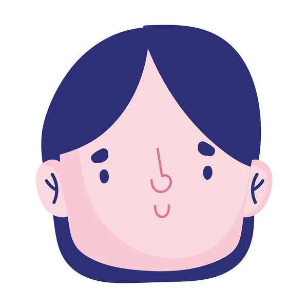 Giovane volto personaggio dei cartoni animati isolato icona design — Vettoriale Stock