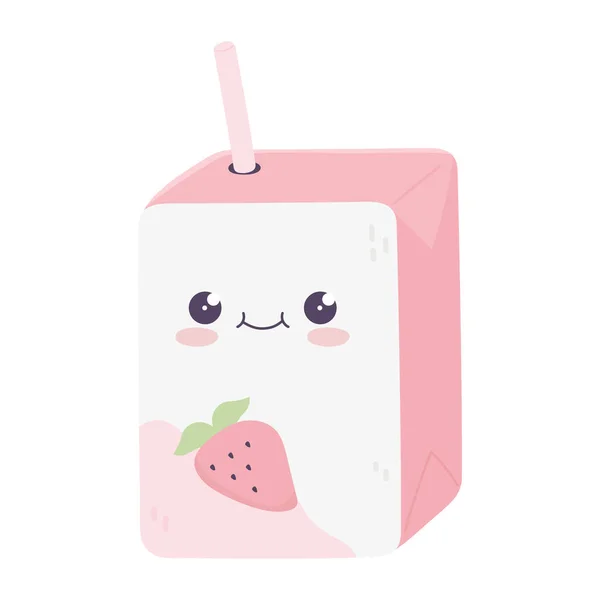 Caja de jugo kawaii con paja lindo icono de dibujos animados aislados sobre fondo blanco — Vector de stock