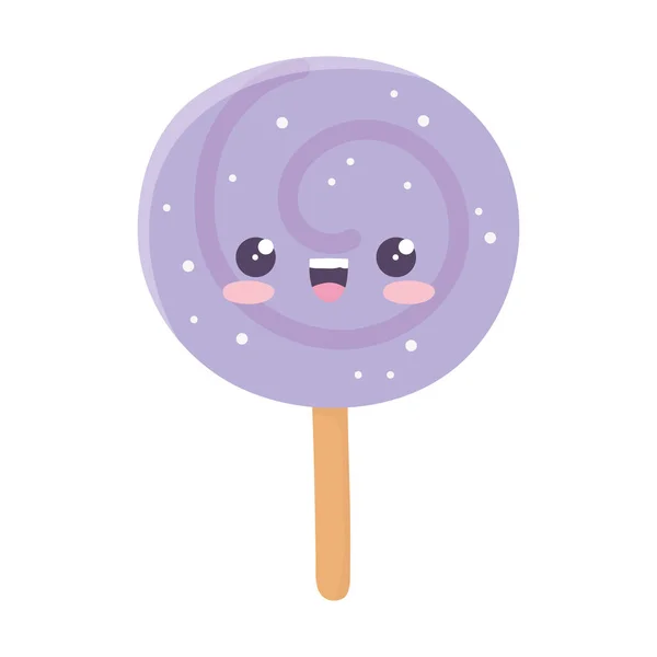 Kawaii sweet candy in stick cute cartoon isolated icon — Stock Vector