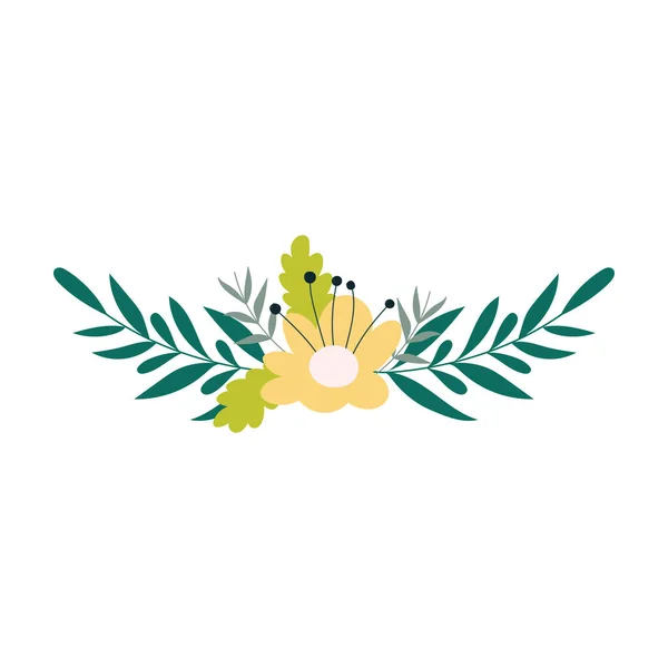 Fiori rami foglie fogliame natura decorazione isolato icona — Vettoriale Stock