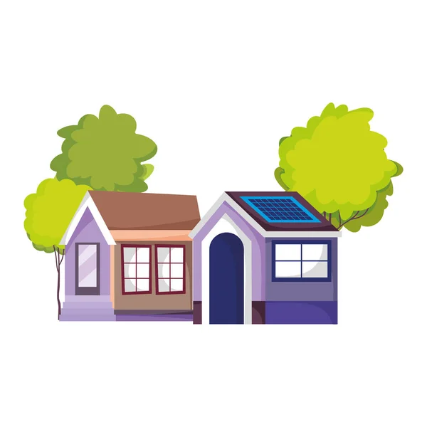 Maison écologique avec panneau solaire durable icône isolée design — Image vectorielle