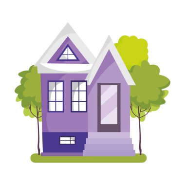 Ev yapısı bahçe ağacı botanik sahne tasarımı karikatürü