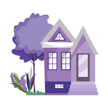 Ev yapısı bahçe ağacı botanik sahne tasarımı karikatürü