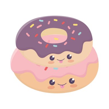 Kawaii tatlı çörekler tatlı çizgi film izole ikonu