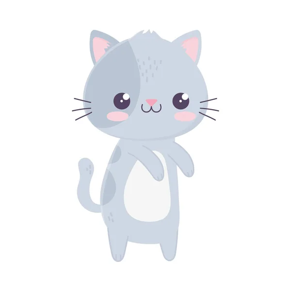 Kawaii schattig kat mascotte cartoon geïsoleerd pictogram — Stockvector