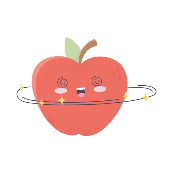 Kawaii lindo loco manzana fruta dibujos animados aislado icono — Vector de stock