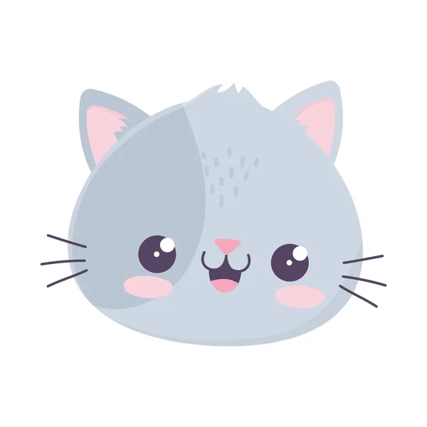 Kawaii bonito gato rosto desenho animado ícone isolado —  Vetores de Stock
