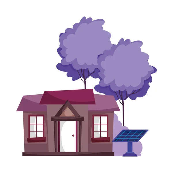 Eco énergie durable panneaux solaires maison extérieur bande dessinée — Image vectorielle