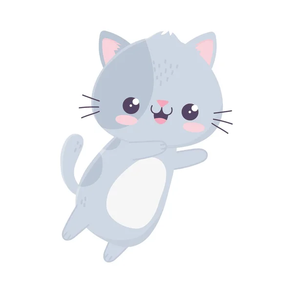 Kawaii schattig kat mascotte cartoon geïsoleerd pictogram — Stockvector