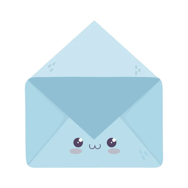 Kawaii enveloppe ouverte mignon dessin animé icône isolée — Image vectorielle