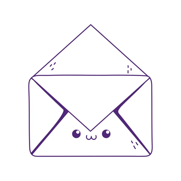 Kawaii öppna kuvert söt tecknad isolerad ikon — Stock vektor