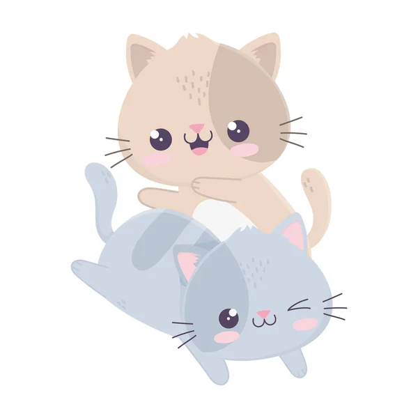 Lindo divertido poco gatos kawaii personaje de dibujos animados — Vector de stock