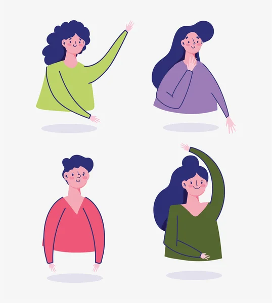 Portrait homme et femmes personnages de dessins animés avatar conception isolée — Image vectorielle