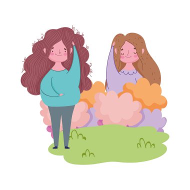 Mutlu anneler günü, çimen yapraklı genç kadınlar.