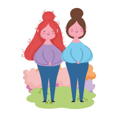 Mutlu anneler günü, çimen yapraklı genç kadınlar.