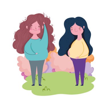 Mutlu anneler günü, çimenlerde genç kadınlar