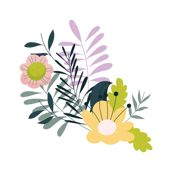 Flowers leaves foliage nature decoration isolated icon — Stock Vector