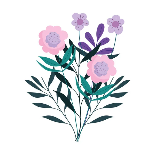 Çiçekler yapraklar yapraklar doğa dekorasyonu izole ikon — Stok Vektör