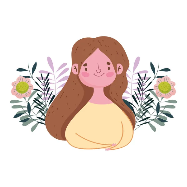 Gelukkig moeders dag, vrouw bloemen bladeren decoratie natuur geïsoleerd ontwerp — Stockvector