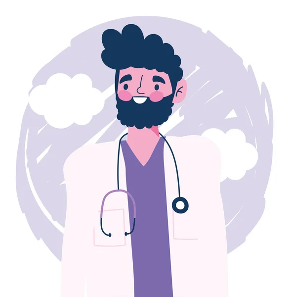 Médico carácter masculino estetoscopio médico profesional diseño — Archivo Imágenes Vectoriales