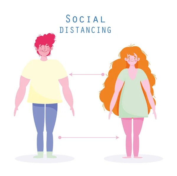 Covid 19, prevenção do distanciamento social, manter a distância na sociedade das pessoas — Vetor de Stock