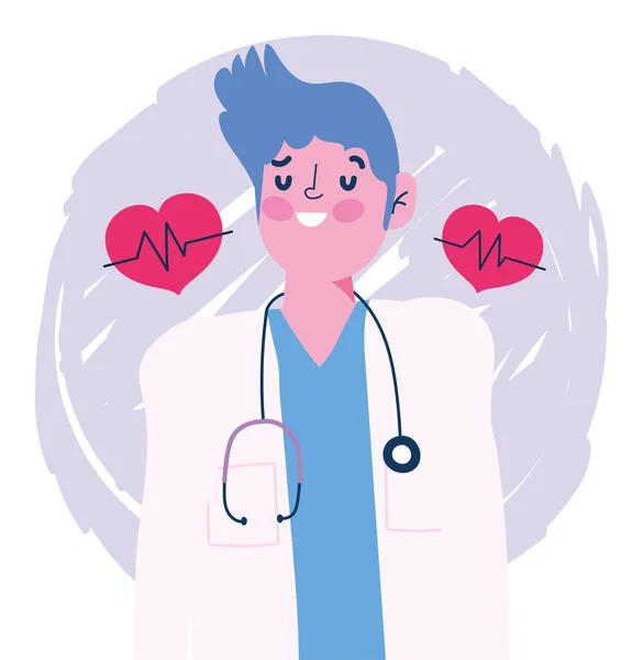 Доктор мужской персонаж профессиональный медицинский стетоскоп дизайн — стоковый вектор