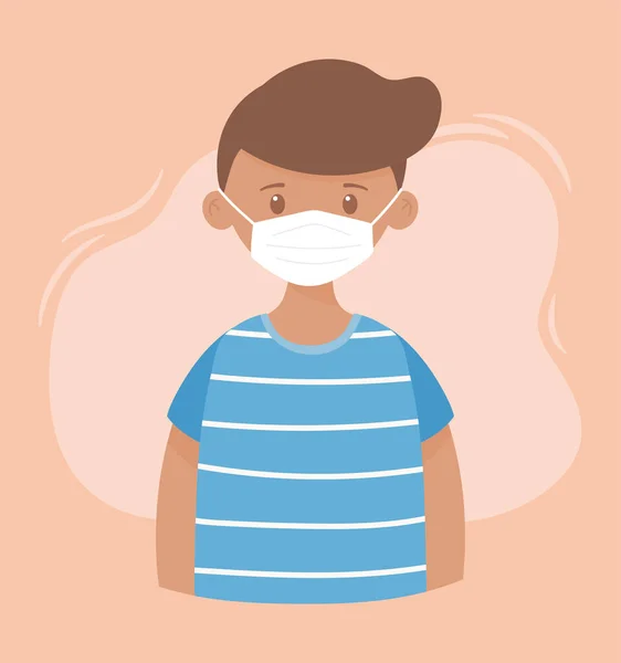 Mladý chlapec nosí lékařskou masku, prevence koronavirového onemocnění covid 19 — Stockový vektor