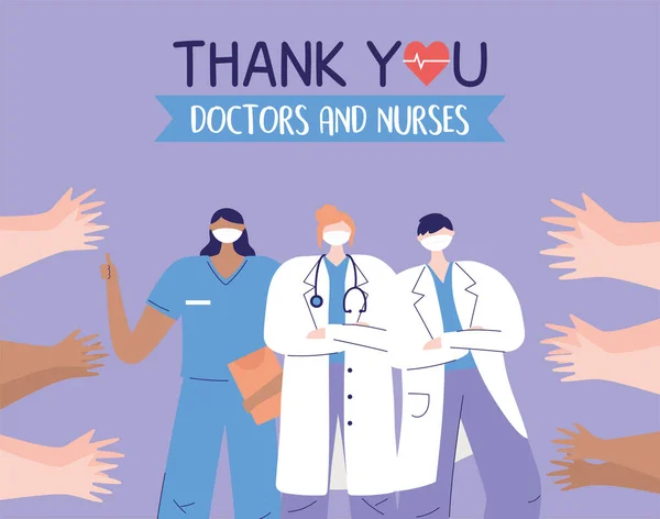 Teşekkürler doktorlar ve hemşireler, doktorlar hemşire ve selamlaşan eller.