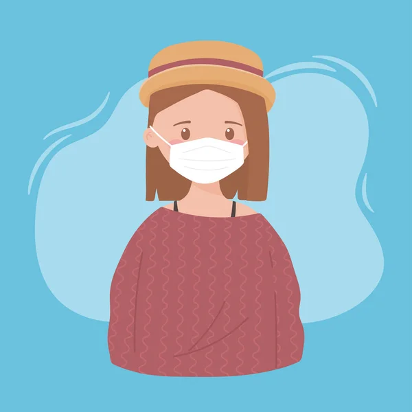 Junges Mädchen mit medizinischer Maske, Prävention der Ausbreitung des Coronavirus, Covid 19 — Stockvektor