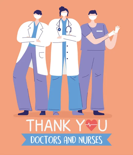 Thank you doctors and nurses, female and male physician and nurse staff — Stock Vector