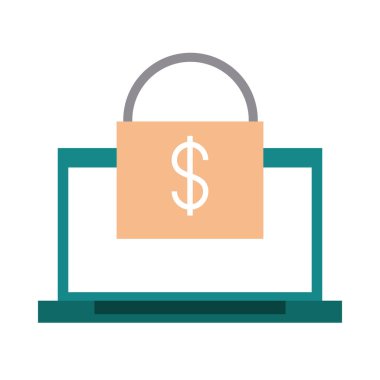 mobil bankacılık, dizüstü bilgisayar para güvenlik işlem düz biçim simgesi