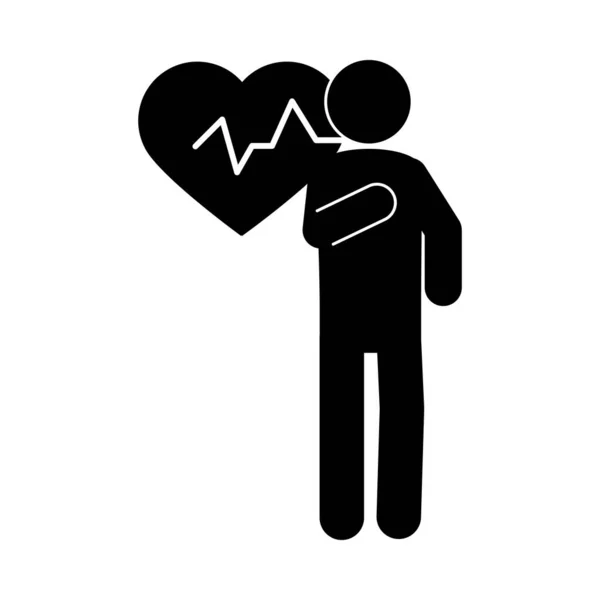 Coronavirus covid 19, persone battito cardiaco, pittogramma di salute, icona in stile silhouette — Vettoriale Stock