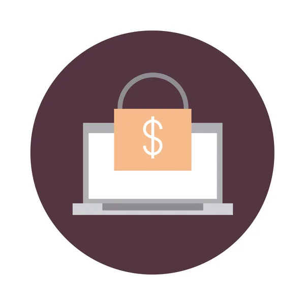 Mobile Banking, Laptop Computer Geld Sicherheit Transaktion Block Stil-Symbol — Stockvektor