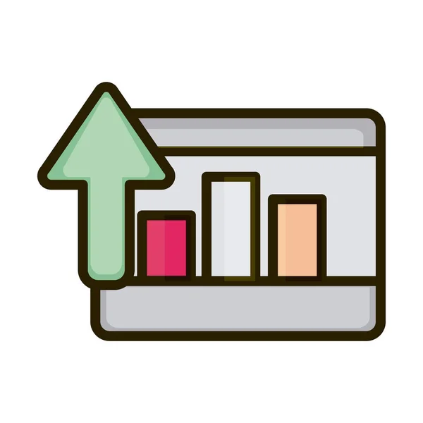 Tablet statistics diagram up arrow business financial investing line and fill icon — Stock Vector